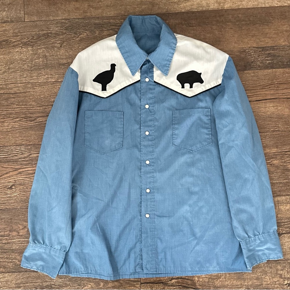 vintage 70s  WESTERN YOKE BIG COLLAR MEN'S BUTTON DOWN Cowboy SHIRT Large